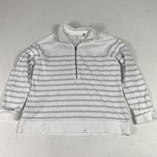 Tommy Bahama Sweater Womens Large White Stripe 1/4 Zip Mock Neck Knit Pullover