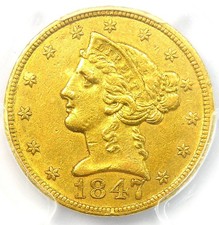 1847-C Liberty Gold Half Eagle $5 - PCGS AU Details - Rare Charlotte Gold Coin!