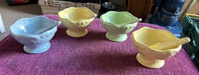 Neu 4 Rayware Eisschalen & Löffel Sets Keramik Grün, Blau & Gelb Sets