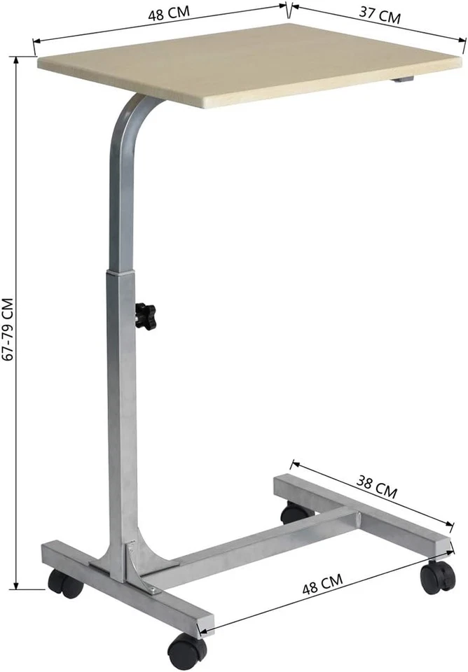 Tavolino Da Letto Con 4 Ruote Comodino Altezza Regolabile Tavolo Da Caffè Carrel - Immagine 3 di 4