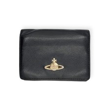 Vivienne Westwood Card Holder Wallet Black Saffiano Leather Gold Orb Small OS