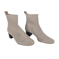 EVERLANE THE GLOVE PULL-ON BONE RIBBED KNIT BOOTS   WOMEN  S SIZE 7   BLOCK HEEL