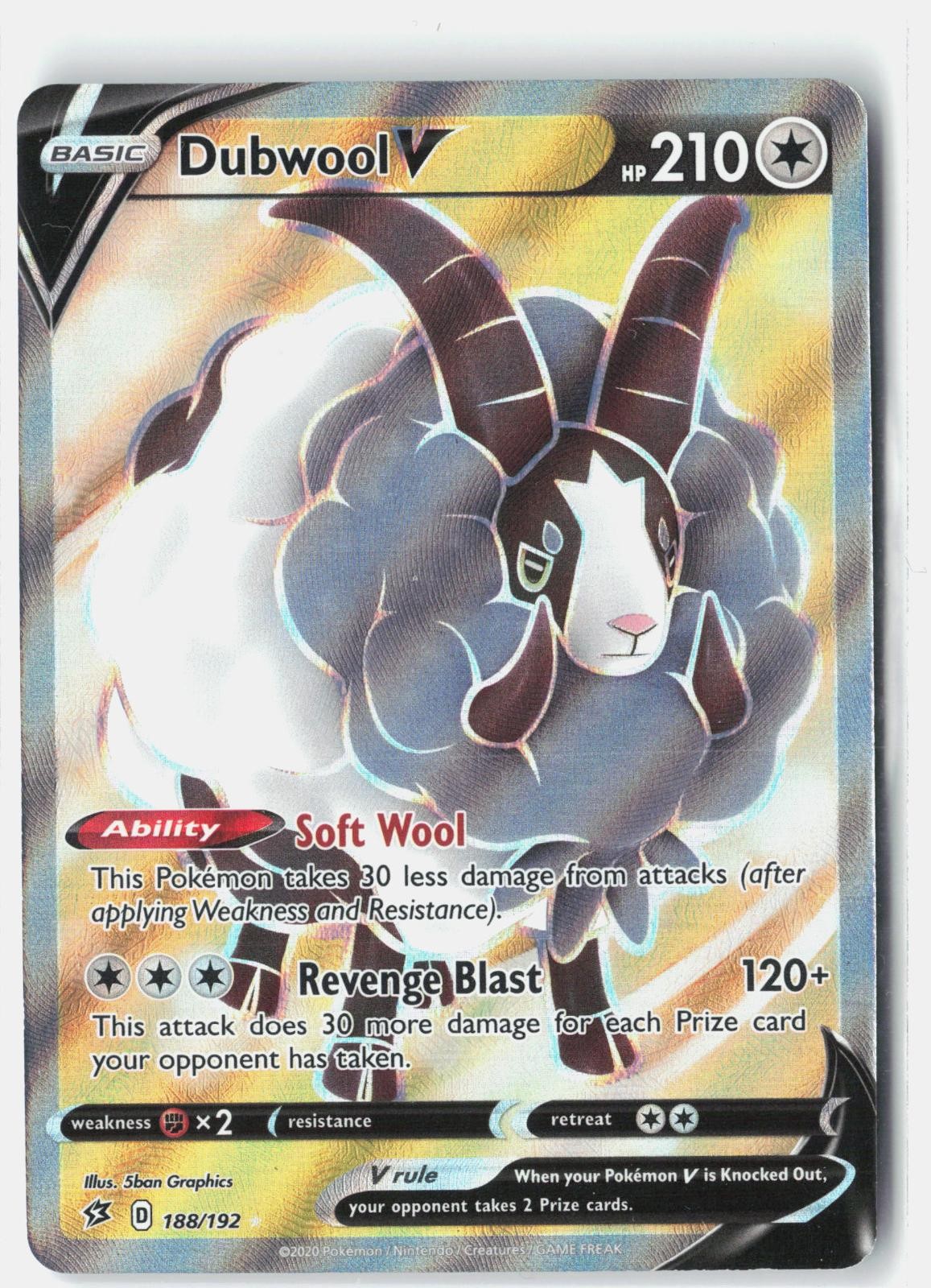 Dubwool V 188/192 Ultra Rare Rebel Clash Pokemon Holo Lightly Played