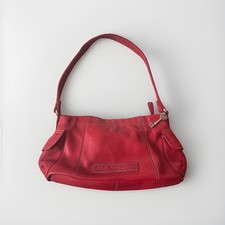 VTG Fossil Red Pebbled Leather Plaza Hobo Bag 75082 with Key Charm Y2K East West