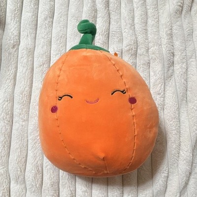 Squishmallows Pumpkin Plush Doll Orange Green Smiling Face Stem Halloween Toy