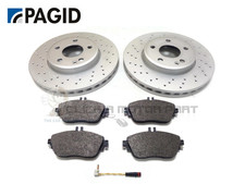 Pagid Front 2 Drilled Brake Discs And Pads And Sensor For Mercedes CLA220 13-18