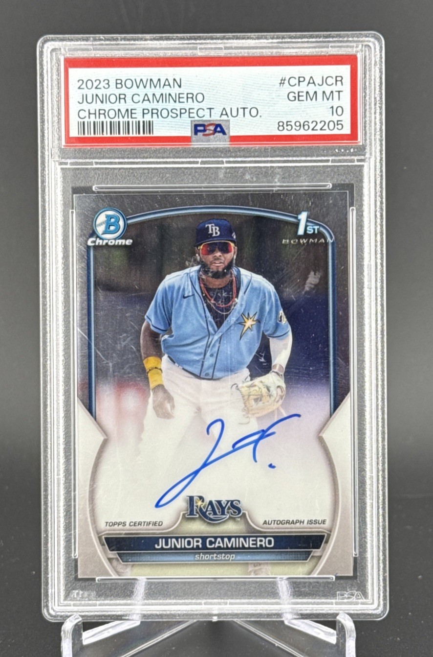 2023 Bowman Chrome Prospect Junior Caminero 1st Auto PSA Gem 10
