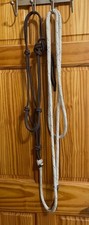 Rope Halter with 11ft Yacht Rope Lead Line Leather Popper- Natural Horsemanship