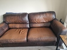 2 X Brown Leather Sofas . Both Have Valid Fire Safety Labels