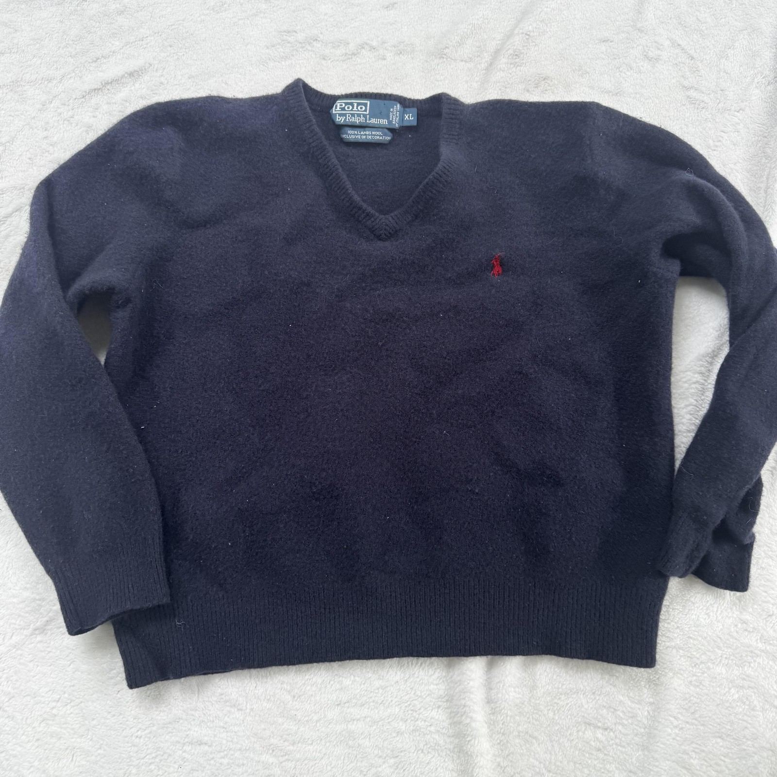 Polo Ralph Lauren Sweater Mens XL Navy Blue Wool Red Pony Pullover Classic