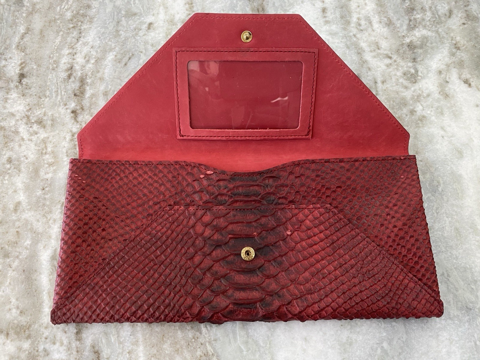 ABAS Red Reptile Python Embossed Genuine Leather … - image 3