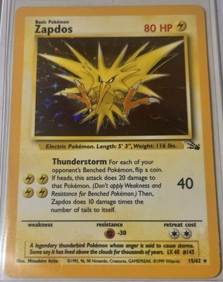 pokemon Zapdos Corrected Print Holo Fossil Card!!! Great Condition Card!