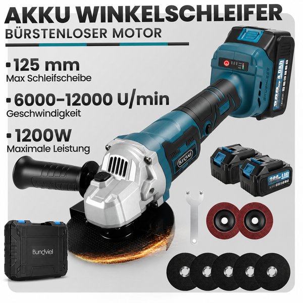 Akku Winkelschleifer 125Mm Trennschleifer Schleifmaschine Flex Mit 2X Akkus-image
