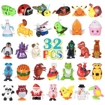 32 PCS Assorted Wind-up Toys for Kids, Bulk Windup Animals Walking Jumping Swimm