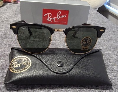 Ray-Ban RayBan ClubMaster RB3016 W0365 Black/Gold Frame G-15 Lens Sunglasses NEW