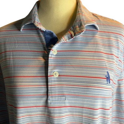 Johnnie-O Striped Performance Polo Shirt, Red White Blue Stretch, Men's Large