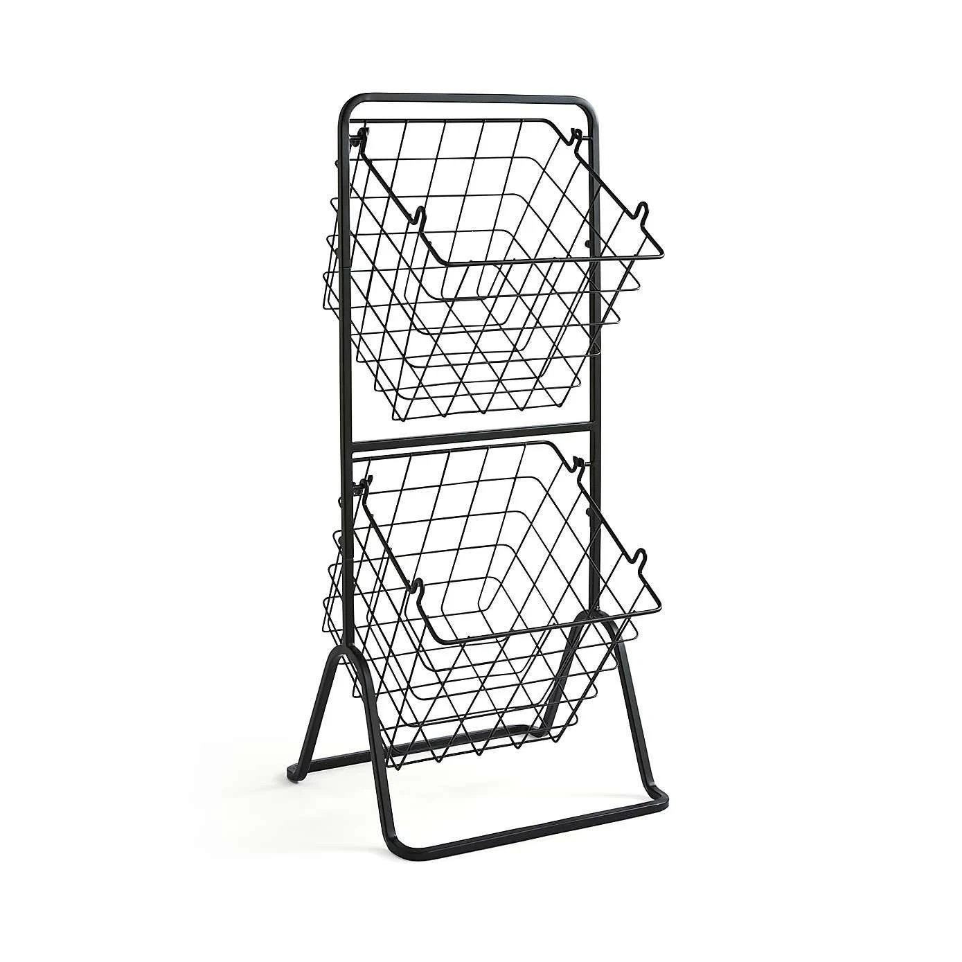 2 Tier Wire Storage Baskets Freestanding Kitchen Bathroom Organiser Black UK