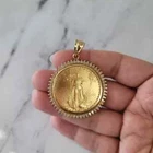 Pure Sterling Silver 0.2Ct Moissanite Liberty COIN Pendant 14kYellow Gold Plated
