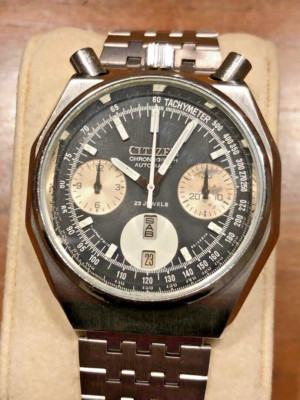 レアCITIZENクラシックスタイル 置時計 USED Excellent] 70s Citizen Challenge Timer Horned Chrono Octagon