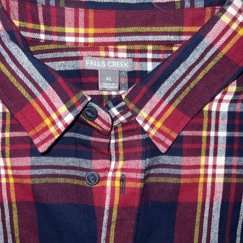 New Falls Creek Mens Super Soft Navy, Red, Yellow Plaid Flannel LS Shirt XL - Picture 4 of 4