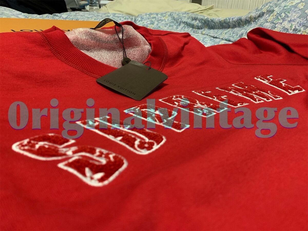 Louis Vuitton x Supreme LV x Supreme Men's XL Red Monogram Arc Logo Crewneck Sweater 1210lv24