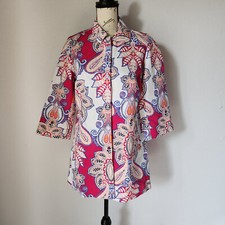 NWT Chico's Floral Pleat Back Topper Jacket 3/4 Sleeve Cotton Multicolor 0 4/6 