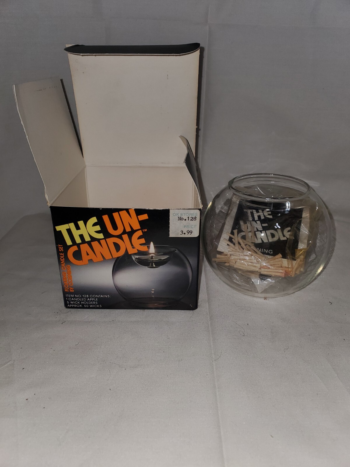 NIB Pyrex Corning UNCANDLE No. 128 Candled Apple Shape with Wicks & Wick Holders