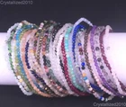 Natural Faceted Round Gemstone 2mm 4mm Handmade 925 Silver Stretchy Bracelet 6"