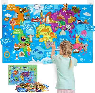 World Felt Set, Felt World Map with World Famous Sights, Educational Play Mat Fl