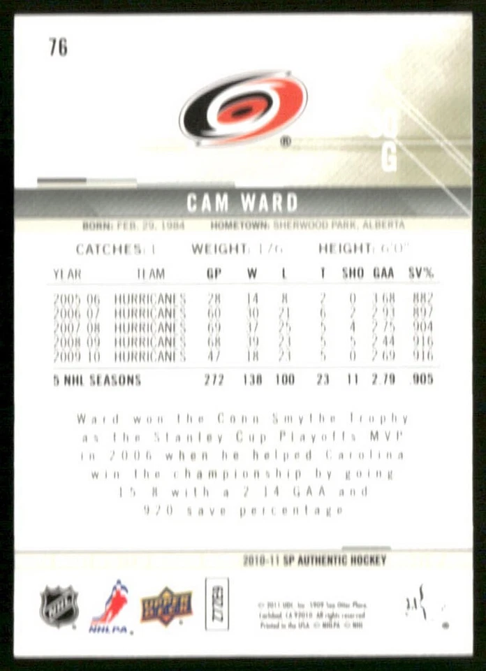 2010-11 SP Authentic - #76 Cam Ward - Image 2 of 2