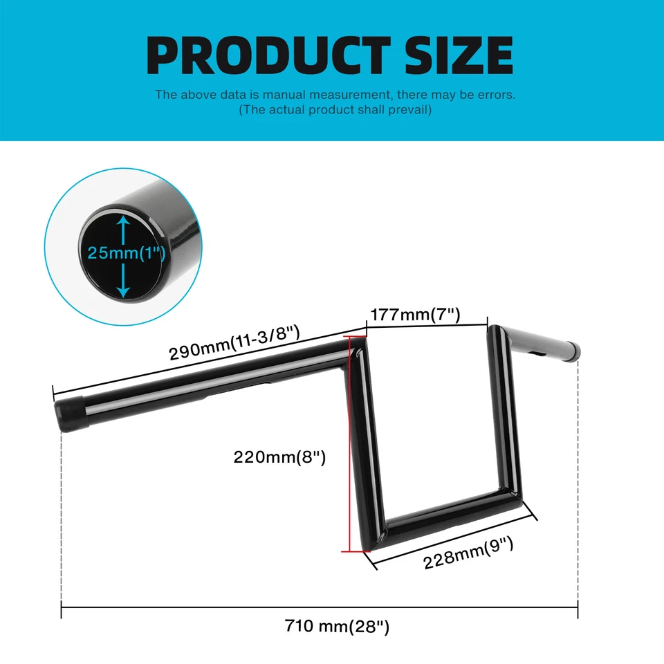 For Honda Shadow 600 600VLX 1" 25mm Motorcycle Drag Bars Handlebar 8" Rise Z-Bar - Image 2 of 4