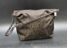 Authentic Etro Handbag Brown Fabric Paisley Pattern Zip Around Chain Strap