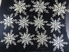 11 Large Plastic Ivory Glitter Snowflake Christmas Ornament Lot B9921