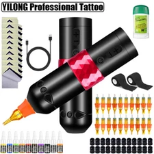Wireless Coreless Motor Tattoo Gun Machine Pen Cartridge Needle Ink Kit 1500mAh