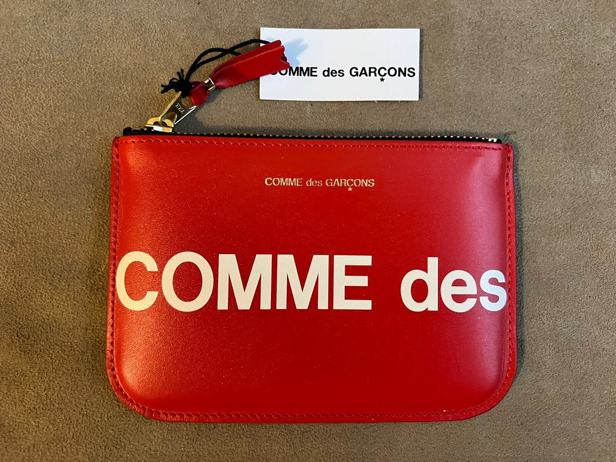 COMME DES GARCONS RED LEATHER WHITE HUGE LOGO SIGNATURE POUCH