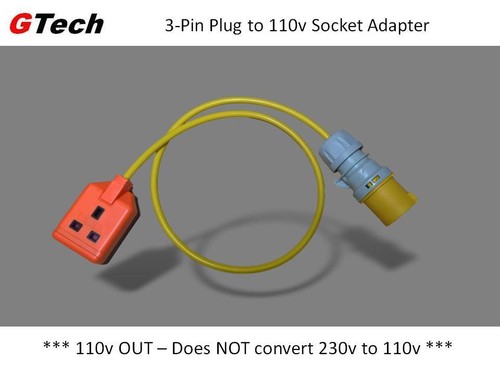110v 16A Site Plug to Rugged 3-Pin 13A Socket - 0.5m Cable - SAFETY ...