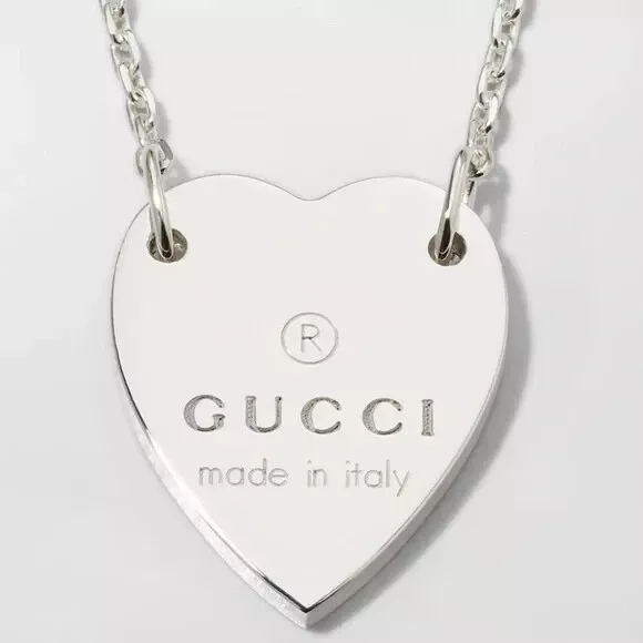 Authentique ensemble collier et bracelet Gucci en argent sterling, coeur gravé