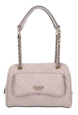 GUESS Marieke Girlfriend Shoulder Bag Schultertasche Light Beige Logo rosa