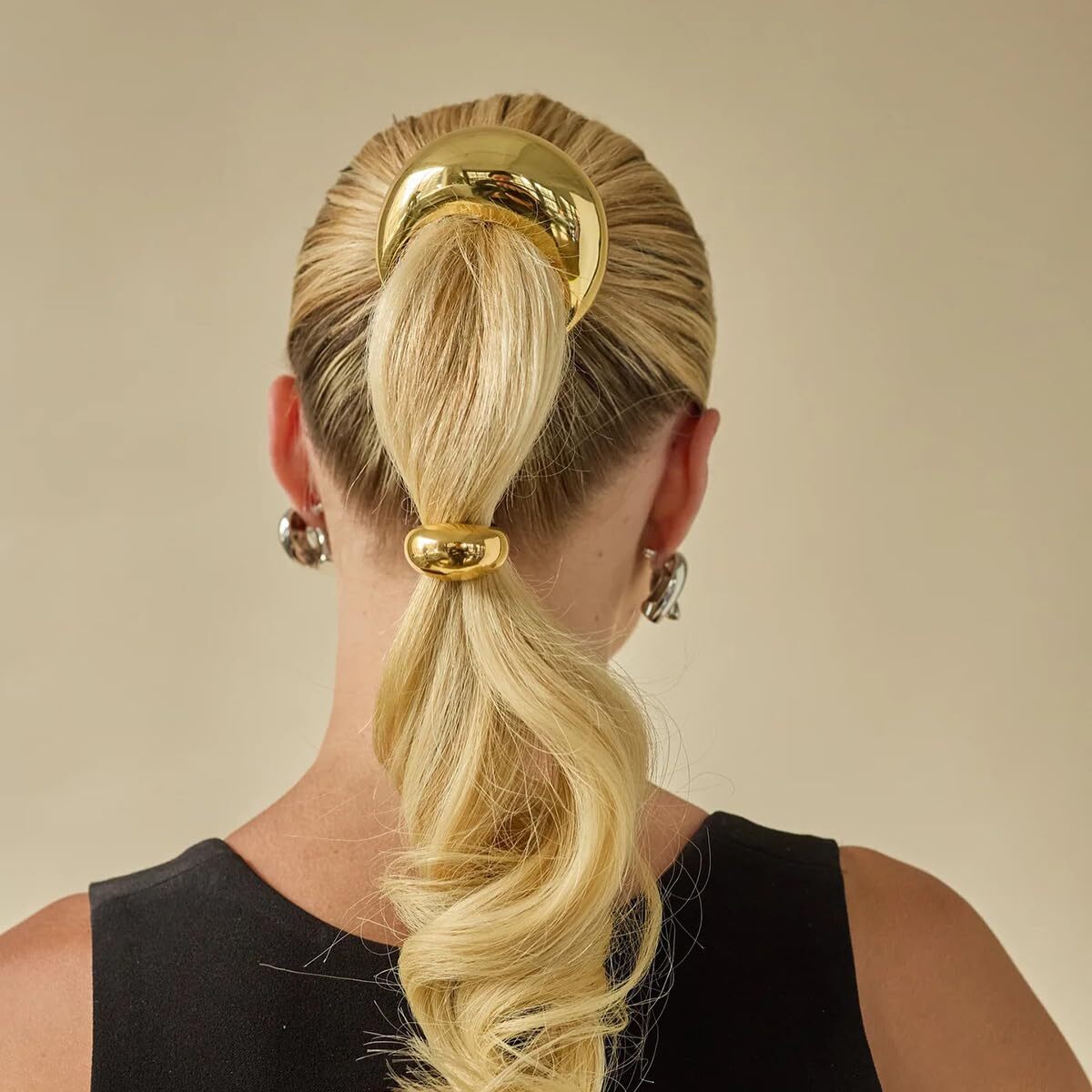 Gold Plated Crystal Bow Pony Tail Holder Women Elegant Hair Elastic Sparkly Crystal Rhinestone Silver Gold Bow Knot Black  main image 2