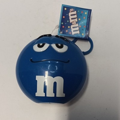 M&M s Blue Character Plastic Container Case w/ Clip Loop Keyring & Tag