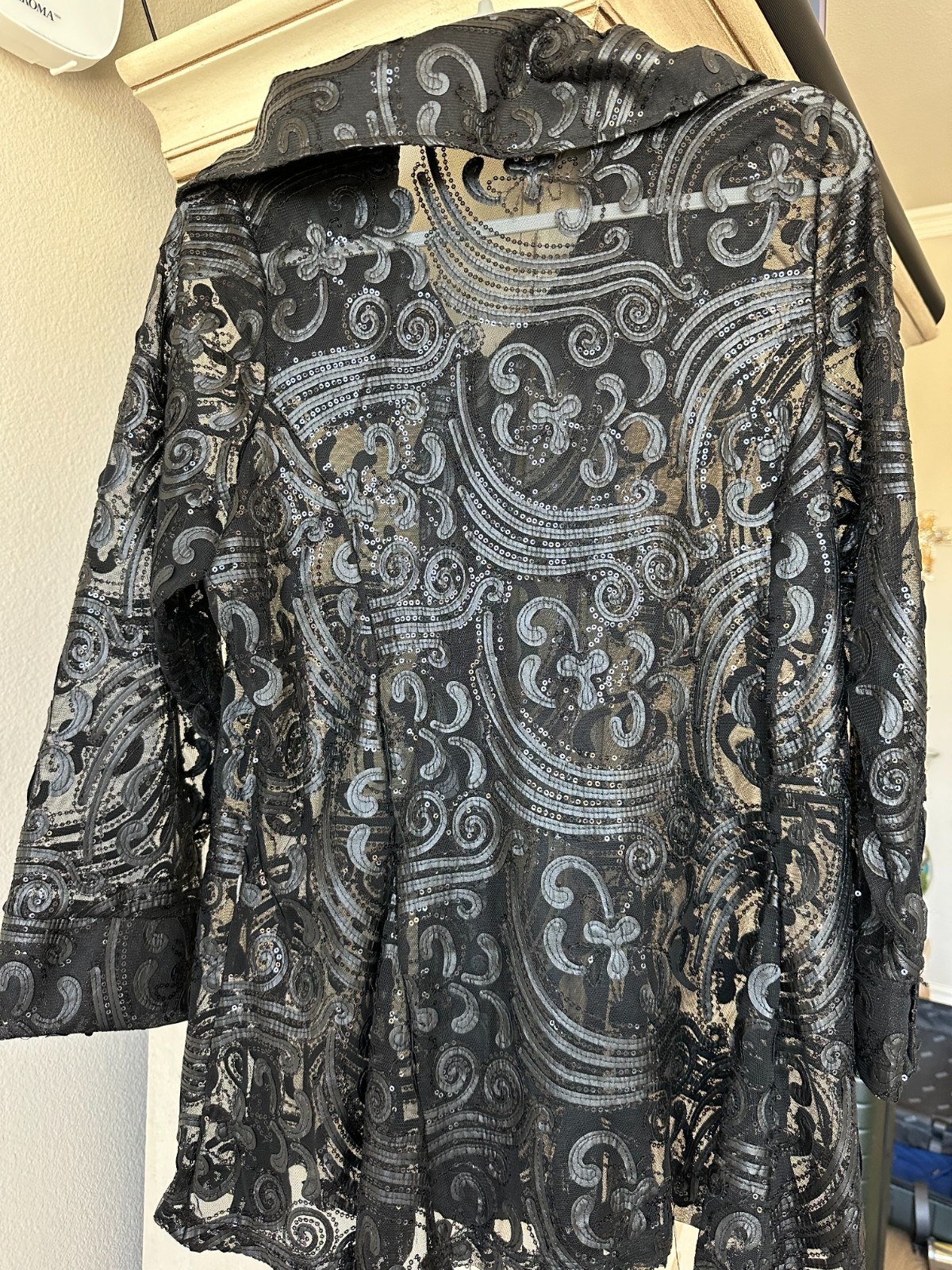 "Boho Chic" Black Sequin Button Down Swing  Jacke… - image 4