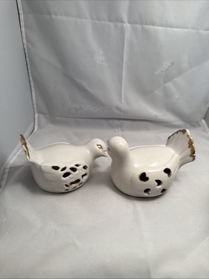 Vintage Love Doves Bird Ceramic Porcelain Gold Trimmed Bird Figurines Display