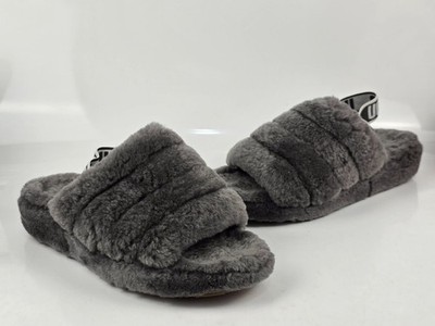 UGG Fluff Yeah Gray Furry Slide Sandals US Size 9