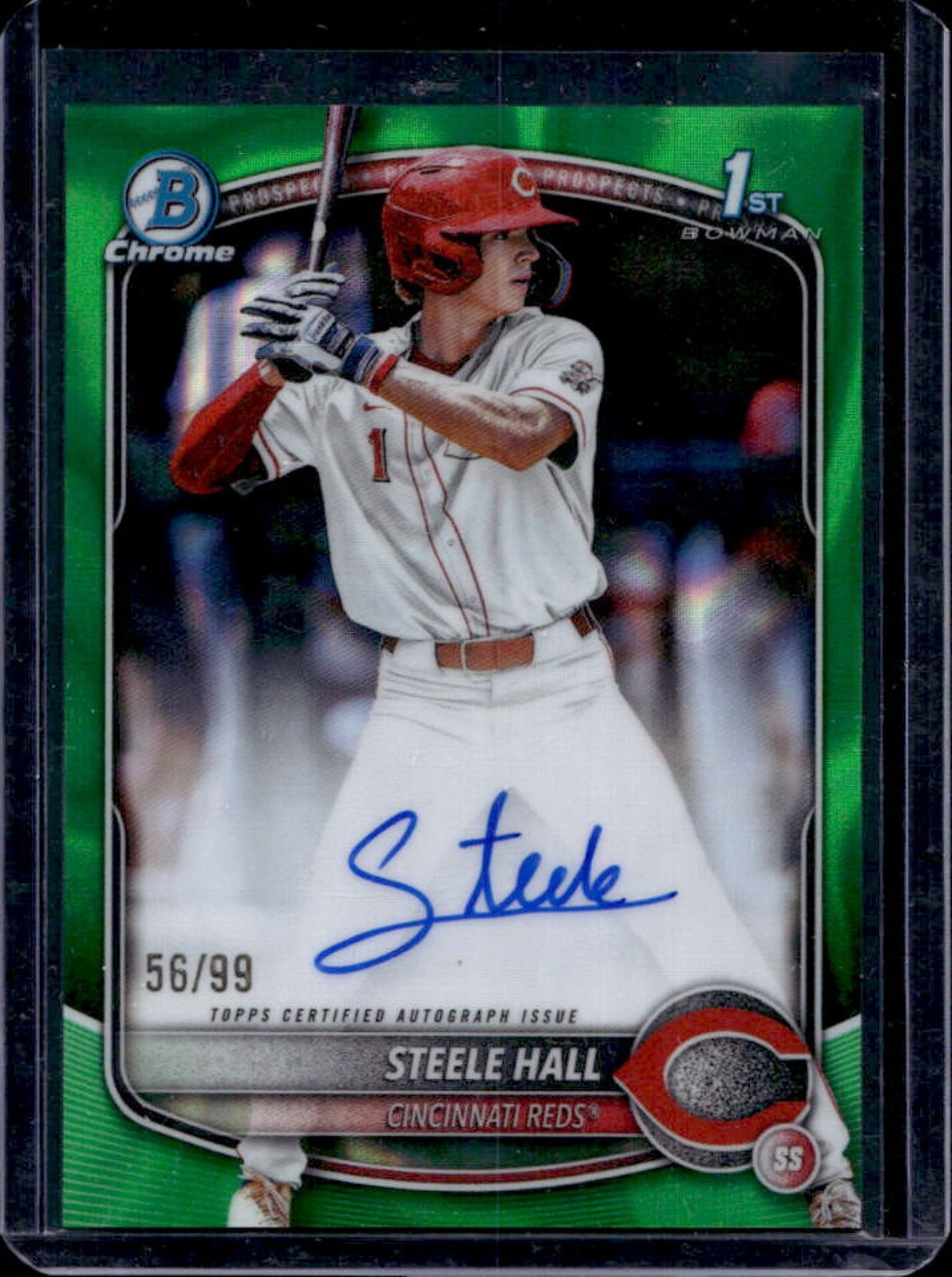 2025 Bowman Draft Steele Hall Chrome Auto Green Lava Refractor 1st #/99 Reds