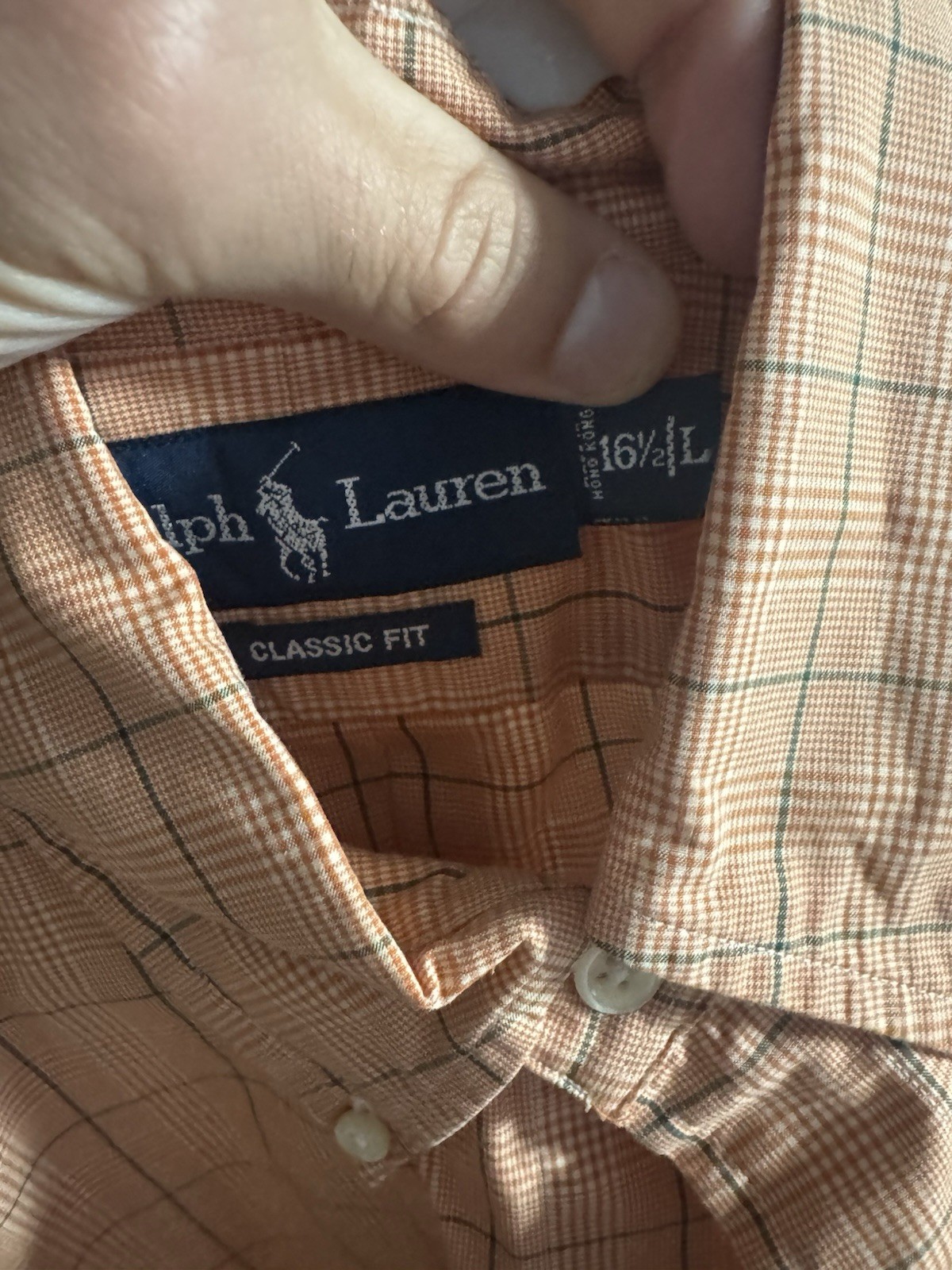 Ralph Lauren Men's L Classic Fit Orange Green Plaid Button-Up Shirt Long Sleeve