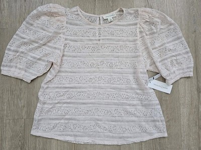 Treasury & Bond Pink Lace Short Sleeve Top Woman s Sz M Nwt