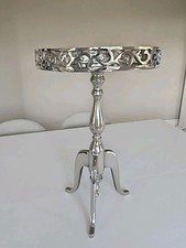 Silver Metal Side Table With Trellis Design 38cm Dia x 60cm Height