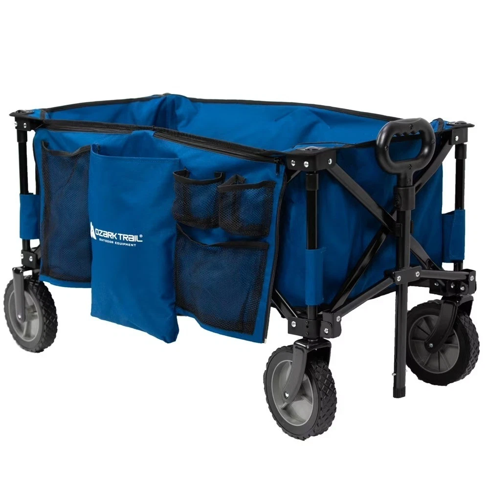 Quad Fold Camping Wagon with Telescoping Handle, Blue, Polyester - thumbnail 2