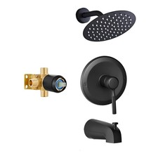 Black Tub Shower Faucet Set With 8" Shower Head And Bathtub Spout