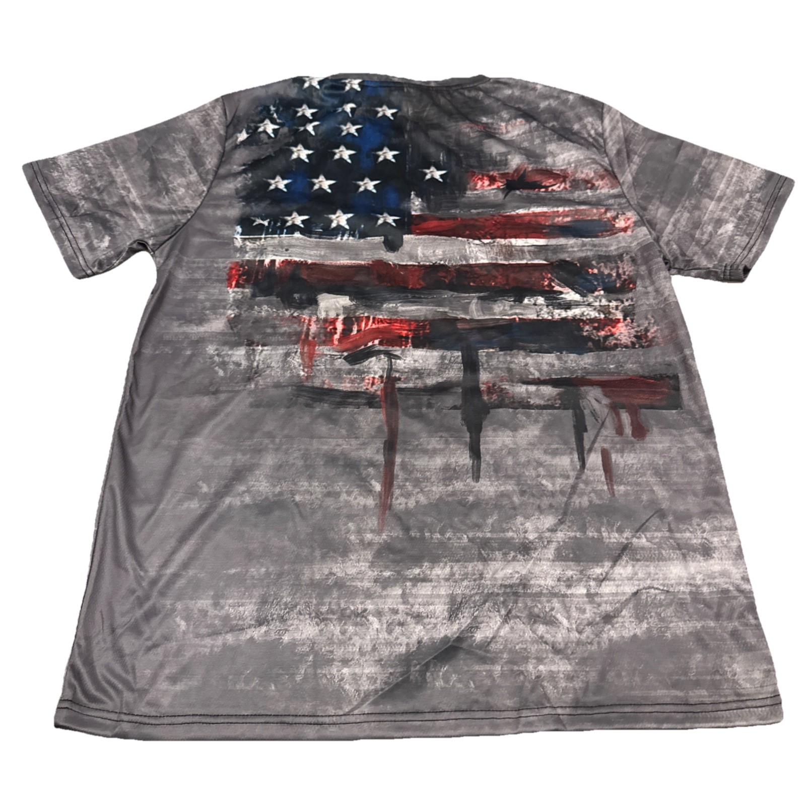 Unbranded Distressed American Flag Graphic T-Shirt Mens Large Gray Sublimated image 2